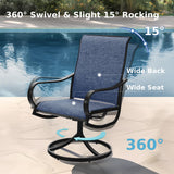 MFSTUDIO 7 PCS Patio Dining Set, Wood-Look Table & Blue Swivel Chairs