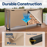 VIVOHOME 8 ft Heavy Duty Firewood Rack Outdoor with Cover, Fire Wood Storage Rack, Log Holder and Cover Combo Set with Zipper, Brown