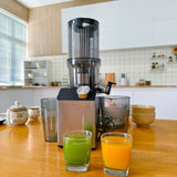 WHUTO Cold Press Juicer, Wide Feed Chute Juicer Machines, Stainless Steel Slow Masticating Juicers Easy to Clean, Vegetables & Fruits Juice Extractor, High Juice Yield, Silver Knob