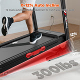 Winfita Treadmill with 12% Auto Incline, 3.5HP Folding Treadmills for Home with 300 LBS Capacity, 8MPH Speed, 17'' Wide Belt, App, 64 Programs, Heart Rate, USB Charging Port, BMI Detector