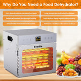 Dehydrators for Jerky, 8 Stainless Steel Trays, 600W Fruit Dehydrator, 24H Timer and 190°F Temperature Control, Overheat Protection, Food Dryer for Jerky, Herbs, Fruit, Dog Treats