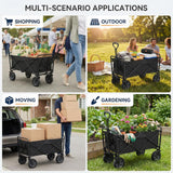 PASAMIC Collapsible Wagon 220 lbs, Heavy Duty Wagon Carts Foldable, Portable Wagons for Groceries, Beach Cart with All-Terrain Wheels, Black