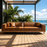 NessCarsti 111.81" Minimalist Outdoor 4 Person Patio Sofa Couch, Brown