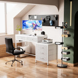 Reversible Computer Desk with 5 Drawers, Sturdy Office Desk with Power Outlets and USB Ports