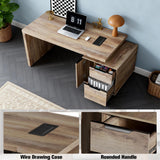 Modern Executive Desk with Storage Cabinet, Configurable Length 62.99" or 70.87", Large Office Desk with 2 Drawers, Home Office Desk with Reversible Cabinet &Cable Management (Mahogany, Right)