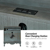 HULALA HOME 3-Drawer Nightstand with Charging Station, Farmhouse Solid Wood Nightstand Set of 2(Blue)