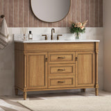 DELUXE LIVING 48 Inch Bathroom Vanity with Sink Combo, Classic Bathroom Cabinet with Countertop & Backsplash, Solid Wood Vanity with Soft Closing Doors & Dovetail Drawers, Ceramic Sink, Light Walnut