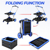 Olenyer Collapsible Shopping Cart with Wheels, 200 LBS Capacity Blue Grocery Cart with Storage Crates, Platform Hand Truck with Foot Brake