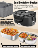 Buddew Electric Heated Lunch Box, 80W Fast Heating with Dual 1.5L Food-Grade 304 Stainless Steel, 12V/24V/110V Portable Food Warmer for Car Truck Office Adults, Lonchera Electrica Portatil (Black)