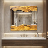Olive Wood Mirror - Handmade Live Edge Solid Wood Wall Decor for Rustic Bathroom, Entryway or Bedroom - Unique Natural Grain Artisan Mirror - Square 20x20