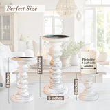 Large Candle Holders for Pillar Candles (3 Piece Set) Tall Rustic Wood Farmhouse Pillar Candlestick Stands - Fits 4 inch inch Wide Pillar Candles - Modern Candle Holder Decor (Antique White)