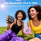 Upgraded, IP67 Waterproof Bluetooth Speaker, Silicone Case,10W Pro Sound&Deep Bass,24H Playtime, with Lights,Clip,Floating,for Shower,Beach essentials, Kayak Paddle Board Boat Lake Camping accessories