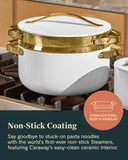 Caraway Small & Large Steamer Set – Made with Handles - Non Stick, Non Toxic Coating - Steam Veggies, Seafood, and More - Compatible With Our Dutch Oven or Sauce Pan – 3qt & 6.5qt - Gold