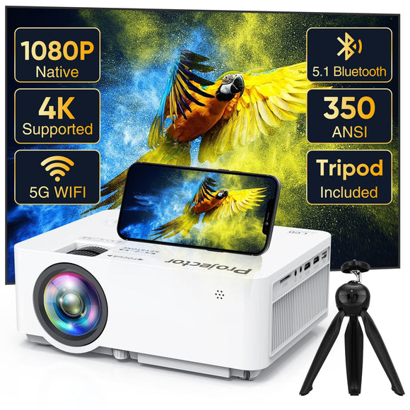 1080P Projector with 5G WiFi Bluetooth (with Tripod), 4K Supported Home Projector, Portable Outdoor Projector PANSEBA