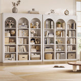 MapleGrace 71" Triple Arched Bookcase, Tall Bookshelf with Shelves, White