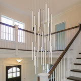BESTWEST 118" Modern LED Chandelier, 25-Lights Dimmable High Ceiling Large Hanging Lighting Fixture for Loft Villa Living Room Stairs Foyer (Black, 25-Lights 15.7in)