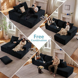 96" Boneless Couch for Living Room, Small Corduroy Cloud Sectional Sofa with L-Shape Chaise