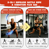 FlowViva 2-in-1 Ropeless Battle Rope & Vibration Bar, Portable Cordless Fitness Ropes for Home Gym, Strength Building, HIIT Training & Low-Impact Aerobic Training for Men and Women, Black