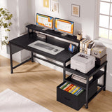 EnHomee 56.5" Office Desk with Drawers & Printer Space for Home Work,Black
