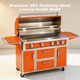 RENDGO LPG 4 Cast Burners Outdoor Kitchen Grill Island, 99,000 BTU, Orange Painting