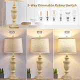 SAIWEYA 27.5" Vintage Farmhouse Table Lamps Set of 2 Bedside Lamp, 3 Way Dimmable Bedroom Lamps with 2 USB Ports +AC Outlet Nightstand Lamp Rustic Lamp