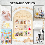 DegoCython Baby First Year Photo Board, Natural Wood, 16x12 Inches, Monthly Photo Display, Modern Farmhouse Style, Arch Shape, Tabletop Frame, Baby Photo Display, 12 Photo Slots