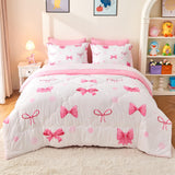 Wajade 7 Piece Pink Bow Bedding Set for Girls Kids Twin Size Comforter Set with Sheet and 2 Pillowcases 2 Pillow Shams Cute Girls Bed in a Bag as Birthday Choice
