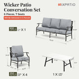 MIXPATIO 6-Piece Patio Conversation Set, Coffee Table, E-Coated Frame, Grey