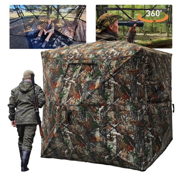 FUNHORUN Hunting Blind with Floor Mat, 360 Degree See Through Ground Blind for Deer Hunting, 3-4 Person Pop-up Hunting Deer Blind, Turkey Blind. FUNHORUN