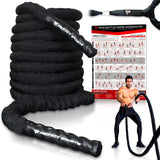 Pro Battle Ropes with Anchor Strap Kit and Exercise Poster – Upgraded Durable Protective Sleeve – 100% Poly Dacron Heavy Battle Rope for Strength Training, Cardio Fitness, CrossFit Rope (1.5” x 30 ft) Profect Sports