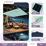 Midtown Umbrellas 10x10 Ft Outdoor Cantilever Patio Umbrella w/Sunbrella Cabana Regatta - Tilt 360° Rotate Offset Patio Umbrella, Deck Patio Umbrella, Backyard Umbrella & Garden Umbrella - Silver Frame