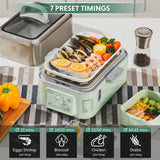 BUYDEEM G52 5.3 Quart Electric Food Steamer for 2-4 Servings, Vegetable Steamer for Cooking, 2-hour Keep Warm, 7 Preset Timings, Dual Boil-Dry Protection, Stainless Steel, Cozy Greenish