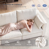 Ihanherry 111" Oversized Modular Sectional Sofa, Modern V Shaped Cloud Couch with Storage Ottoman, 6-Seat Comfy Chenille Deep Seat Sofa with 2 Pillows for Living Room, Beige