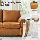LegacyAmerhome Faux Leather Couch for Living Room, Mid Century Modern Leather Sofa with Rolled Arm, Classic 3 Seat Brown Couches with Nailheads Trim, Big Comfy Couch with Deep Seat