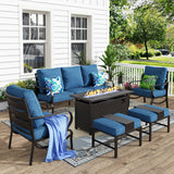 MFSTUDIO 6 Piece Metal Patio Furniture Set with Fire Pit Table,Peacock Blue