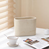 Natural Travertine Textures Mini Trash Can, Small Counter Rectangle Trash Can for Bathroom Kitchen Table Desk, Tiny Waste Basket for Vanity - Silicone Pad Anti Scratch, Non-Slip (Made of Resin)