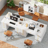 Vabches 59 Inch Fluted Computer Desk with 9 Drawers, White