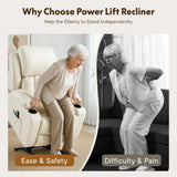 FLEXISPOT XL31 Power Lift Recliner Chair for Elderly, Electric Lift Chair with Massage & Heat, PU Leather Reclining Sofa w/Cup Holders, Side Pockets for Living Room Bedroom(Medium Size,Beige)