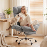 Daluvenix Cross Legged Office Chair with Flip Armrests，Big and Tall Executive Office Chair, 135° Reclining Criss Cross Chair with Footrest & Lumbar Pillow, Sink-in Cloud Cushion, Sherpa Fleece, Gray
