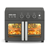 Martha Stewart French Door Air Fryer Toaster Oven Combo, 34QT Countertop Convection, 12-in-1, Bake, Broil, Roast, Fits 12” Pizza, Dehydrate, 5 Accessories, Air Fry Basket, Stainless Steel, Caviar Gray