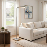 Benzara Kime 44-58 Inch Floor Lamp- Adjustable Height- LED- Brushed Steel Finish