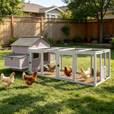 Large Outdoor Chicken Coop with Run Wooden Hen House with Nesting Box Pull Out Tray and Waterproof Asphalt Roof Backyard Poultry Cage