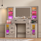 Fluted Makeup Vanity Desk with Mirror and Lights