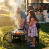 Fire Beauty Fire Pit for Outside Wood Burning Firepit BBQ Grill Steel Fire Bowl with Spark Screen Cover, Log Grate, Poker Fire Beauty