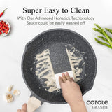 CAROTE 12 Inch Nonstick Deep Frying Pan with Lid, 5.5 Qt Jumbo Cooker Saute Pan with Pour Spout, Skillet Induction Cookware, Non Stick Cooking Pan PFOA Free, Classic Granite