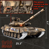 Supdex 1/16 RC Tank, Heng Long Russian T90 Army Toy with Smoke, Sound and Lights, 2.4G Remote Control Tank That Shoots with Upgraded Metal Tracks, Idler and Sprocket Wheel, Steel Gearbox, Batteries*2