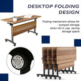 Folding Conference Tables with Wheels, 61.0IN Modular Rolling Training Seminar Desk, Mobile Meeting Table for School Classroom Office Library Library (10, Walnut-A)