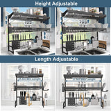 Babosas Over The Sink Dish Drying Rack,3 Tier Adjustable Length (25.5'' to 37.4'') Full Stainless Steel Large Storage Kitchen Dish Rack,for Kitchen Counter,Expandable Multifunctional Organizers,Black