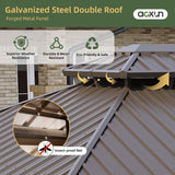 Aoxun 12’x16’ Hardtop Gazebo with Galvanized Steel Double Roof Brown