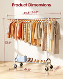Sakugi Heavy Duty Clothes Rack - Garment Rack with Extendable Side Rods & Bottom Shoe Shelf, 25mm Stainless Steel Frame with Wheels, 49.8–74.8'' x 62.6'' x 16.5'', Silver